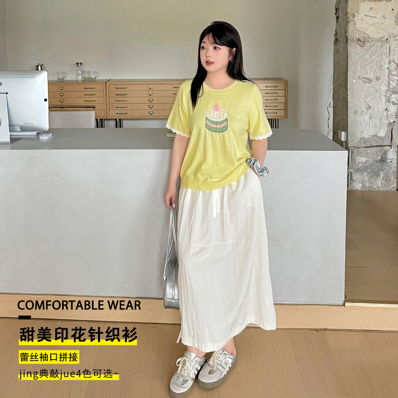 【霏霏专属】夏季新款气质时尚蕾丝袖口卡通蛋糕针织衫-F398