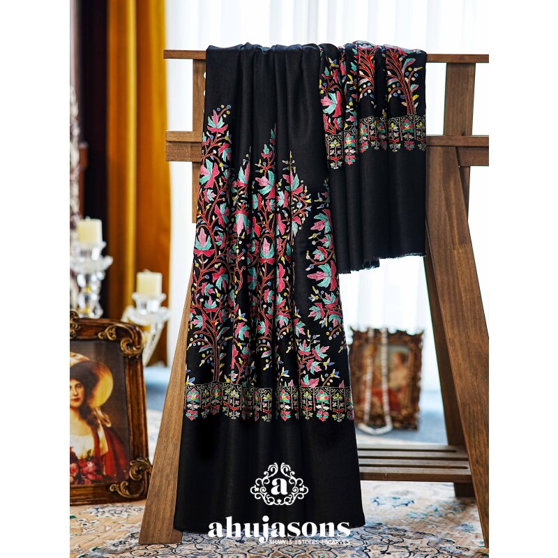 克什米尔pashmina披肩围巾刺绣宽边 100*200 60053-22