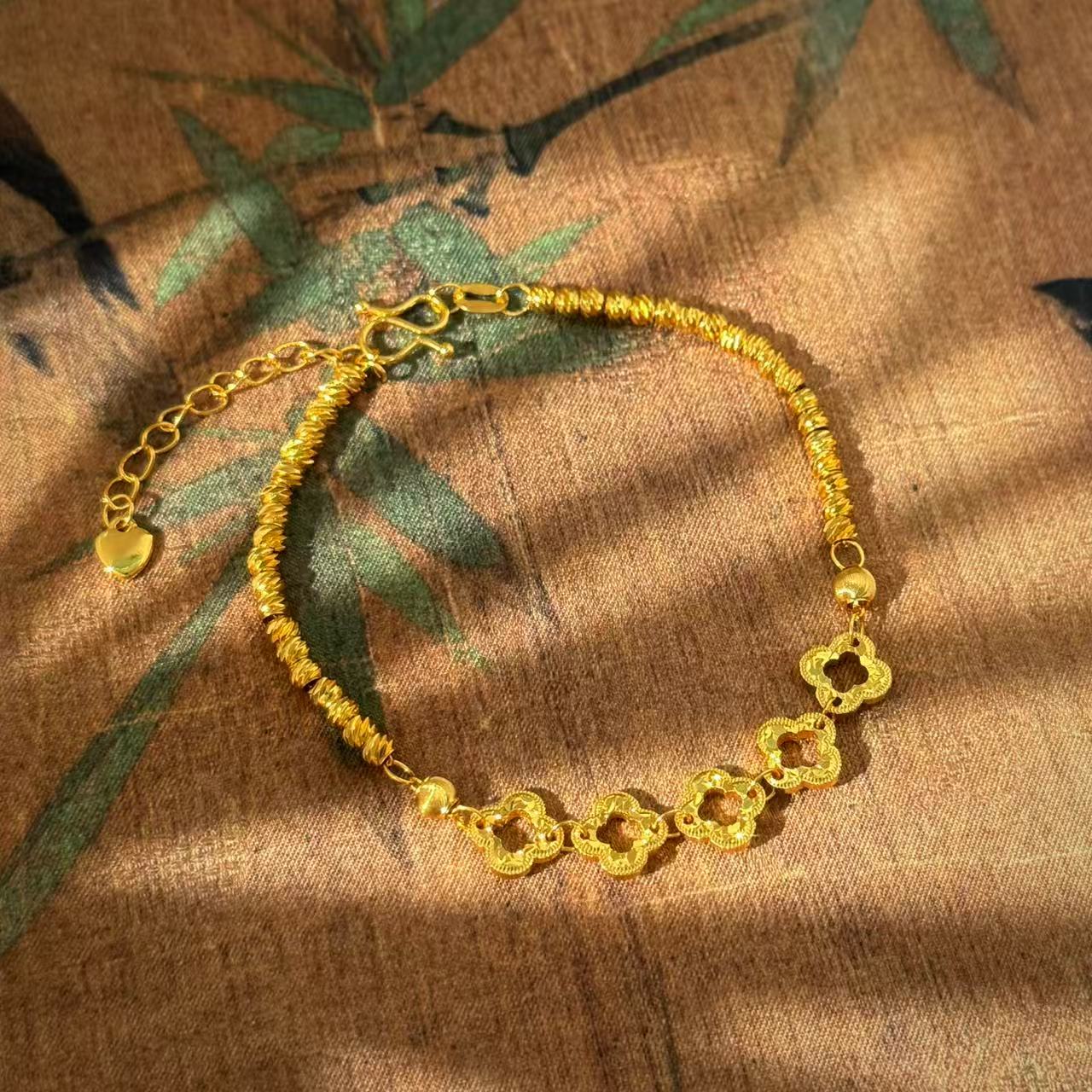 铜合金手链 碎碎冰镂空四叶草爆闪手链