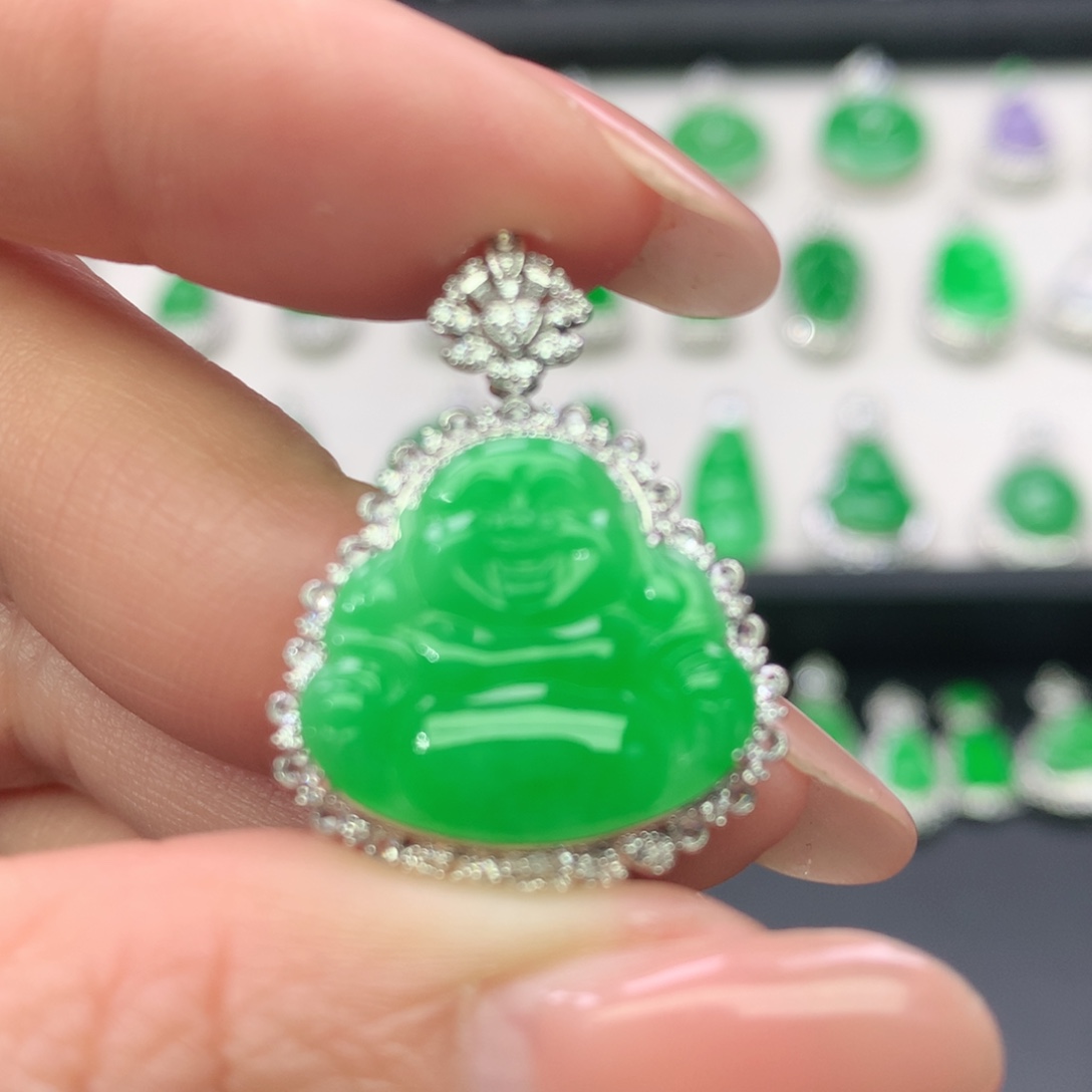 翡翠18K金镶嵌吊坠(不含链)