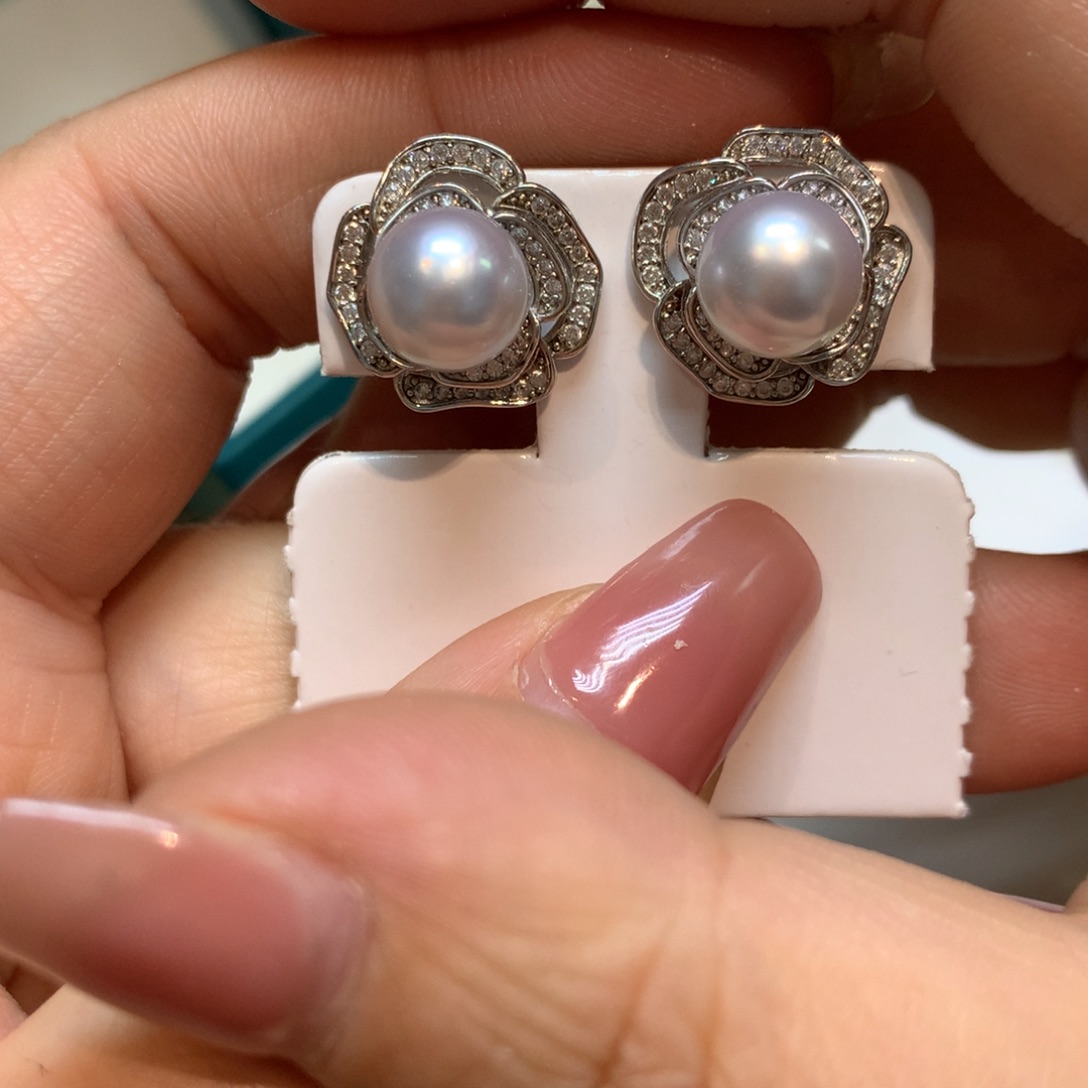 海水珍珠耳饰银S925镶嵌