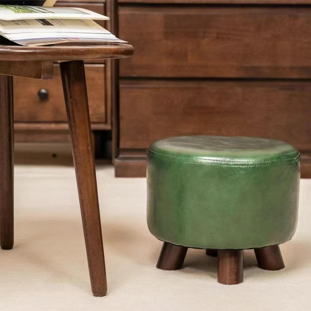 小凳子圆凳实木软包坐墩门口换鞋凳客厅沙发板凳翡翠绿矮凳简约凳