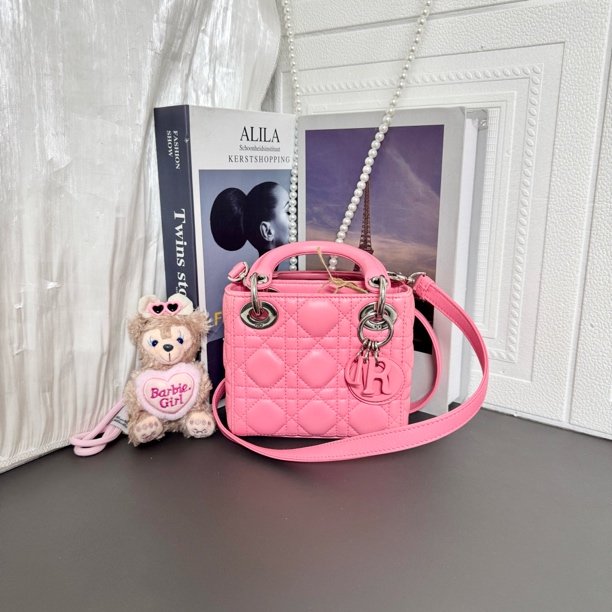 95新 DIOR/迪奥 95新 蜜桃粉三格戴妃单肩斜挎手提包