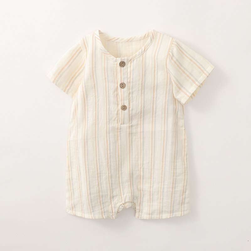宝宝衣服夏装纯棉连体衣2025新款婴儿短袖条纹外出爬服薄款