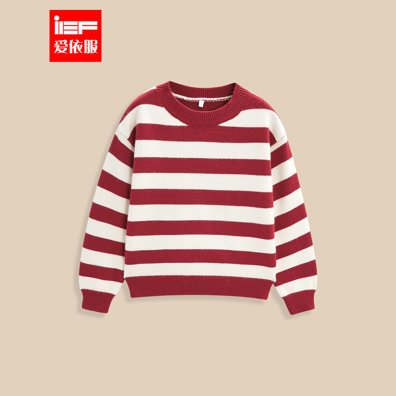 IEF/爱依服2025秋冬韩版新款韩系风洋气套头条纹宽松毛织上衣