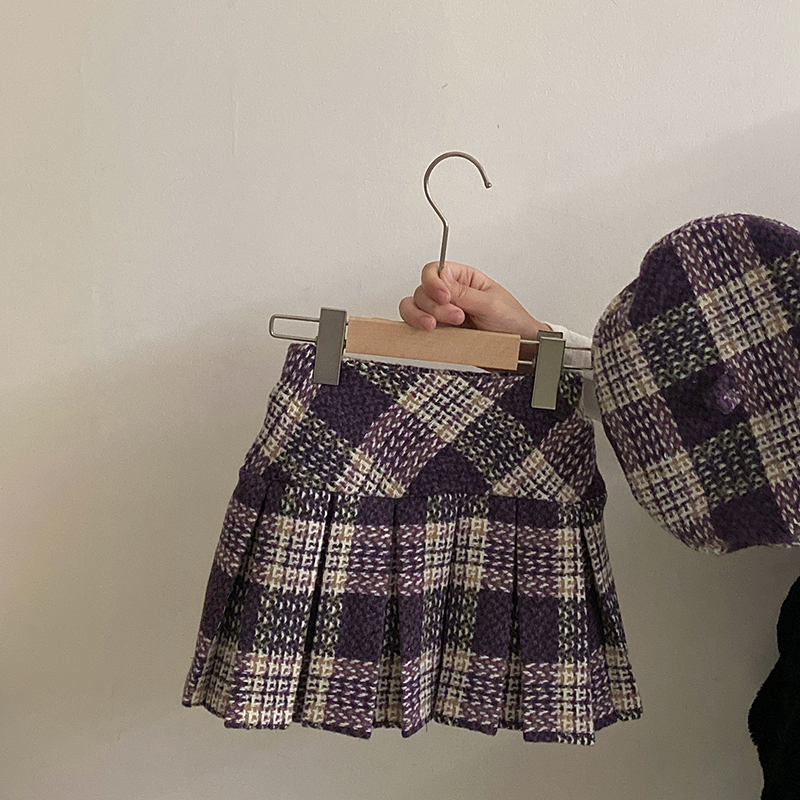 【安安家】女童韩系秋冬季甜美格子百褶裙2025新款洋气裙子潮R25694
