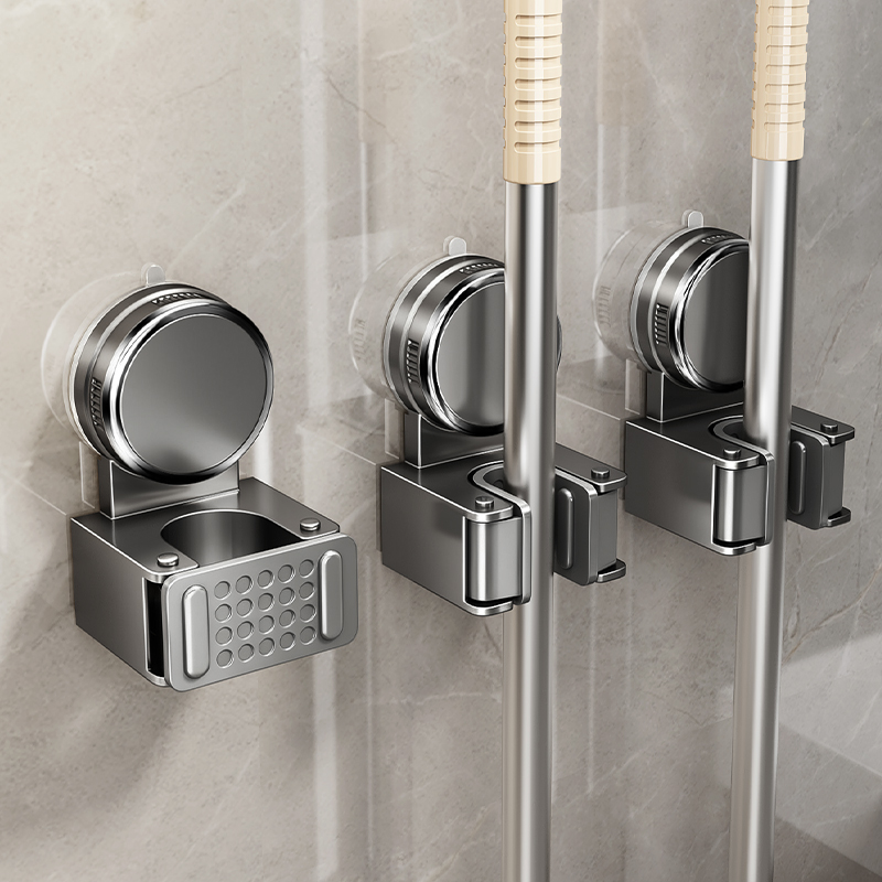 优勤吸盘拖把壁挂夹免打孔挂钩粘钩卫生间拖布收纳神器浴室置物架