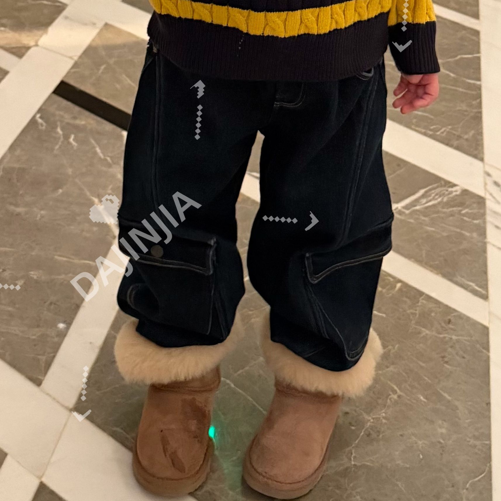 【清仓专用】童装新款工装风加绒加厚牛仔原色宽松牛仔裤百搭直筒裤