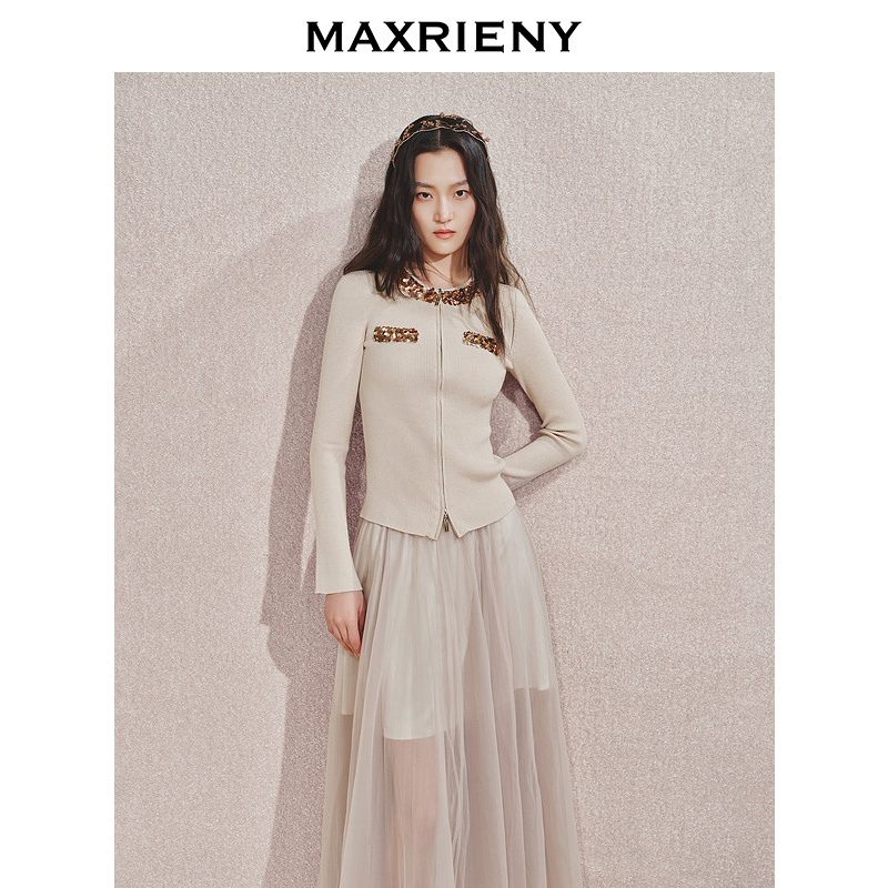 【陈大可专属】MAXRIENY亮片装饰针织衫女修身显瘦秋