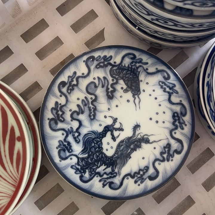 摆件景德镇青花鱼化龙盖置