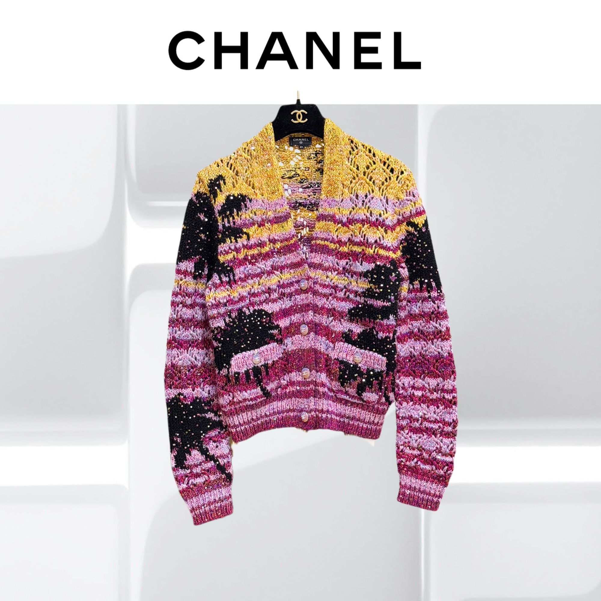 99新 Chanel/香奈儿 34码24C早春彩色条纹椰子树亮片开衫