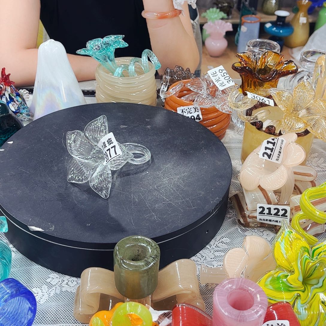 3977夜光台花 尾瑕 家悦琉璃工艺品不完美