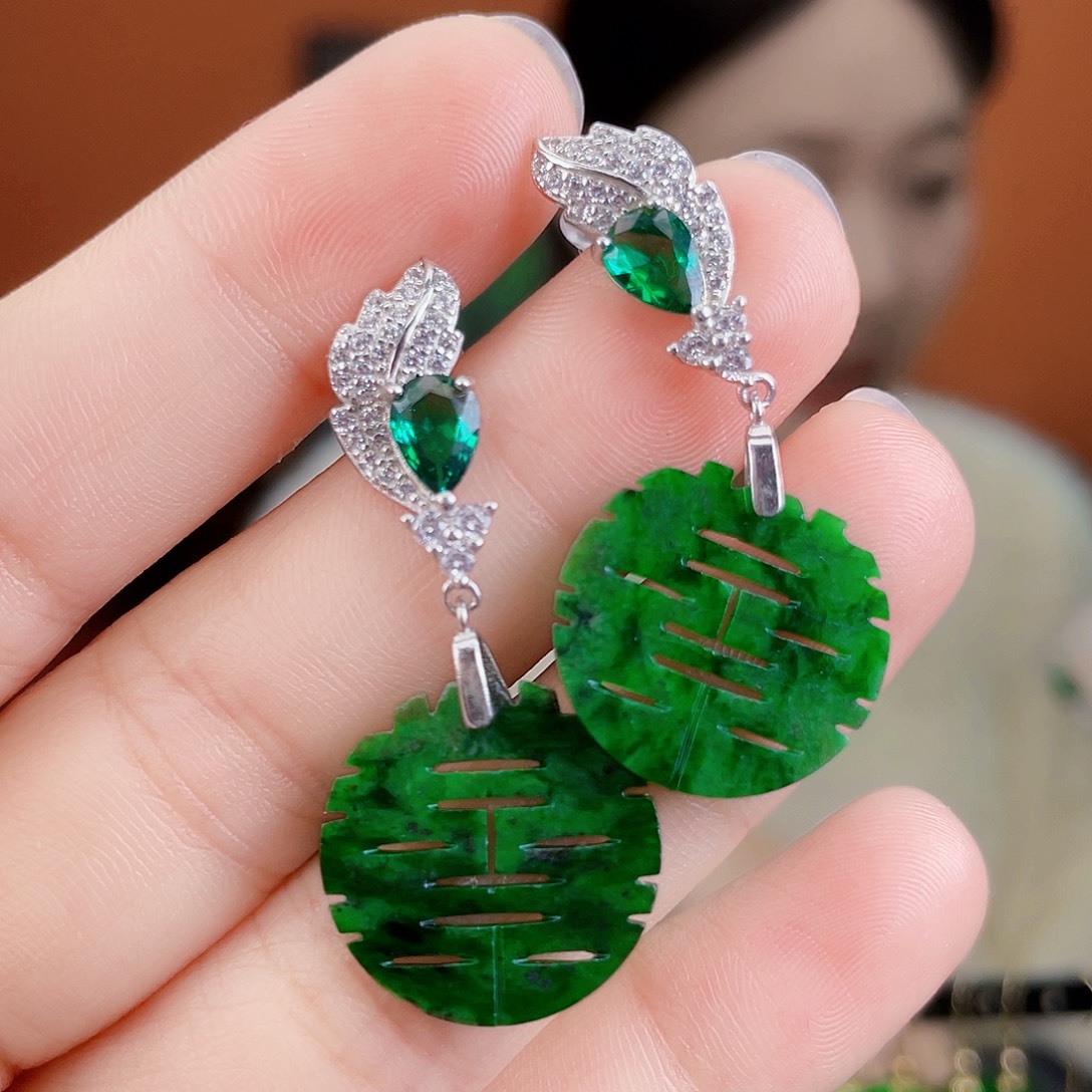 翡翠银S925镶嵌耳饰