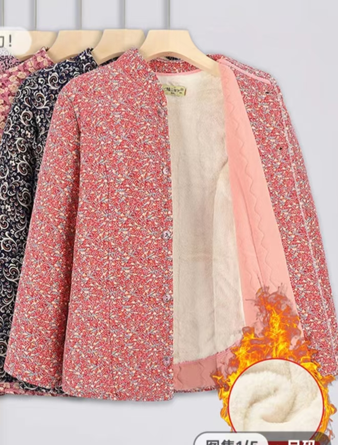 中老年加绒加厚碎花妈妈棉服