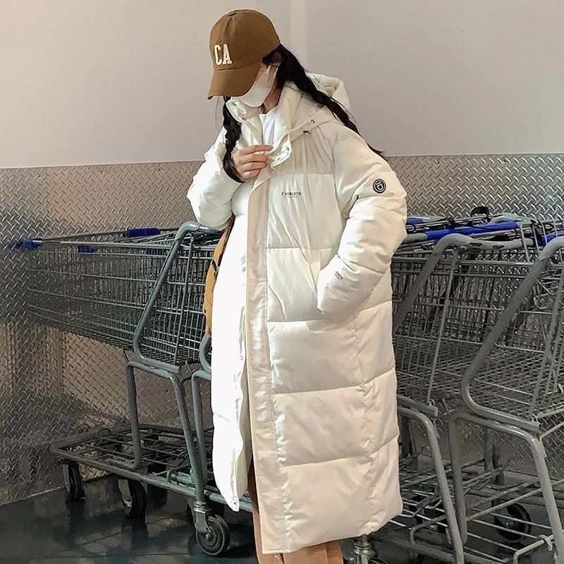 韩系过膝长款棉服连帽宽松加厚保暖棉衣外套女冬季
