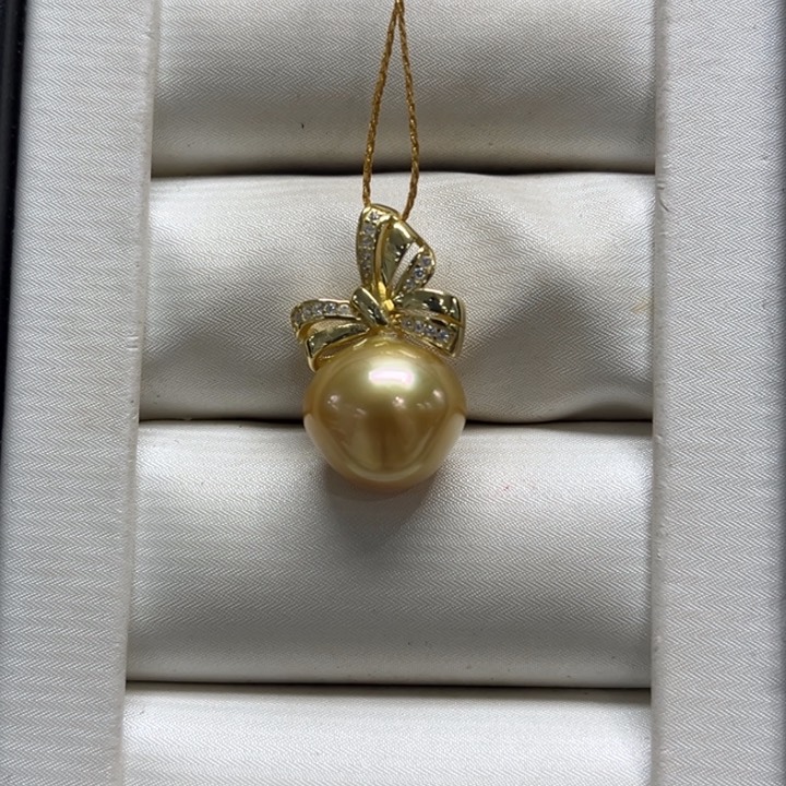 银S925镶嵌颈饰海水珍珠金珠吊坠12-13mm