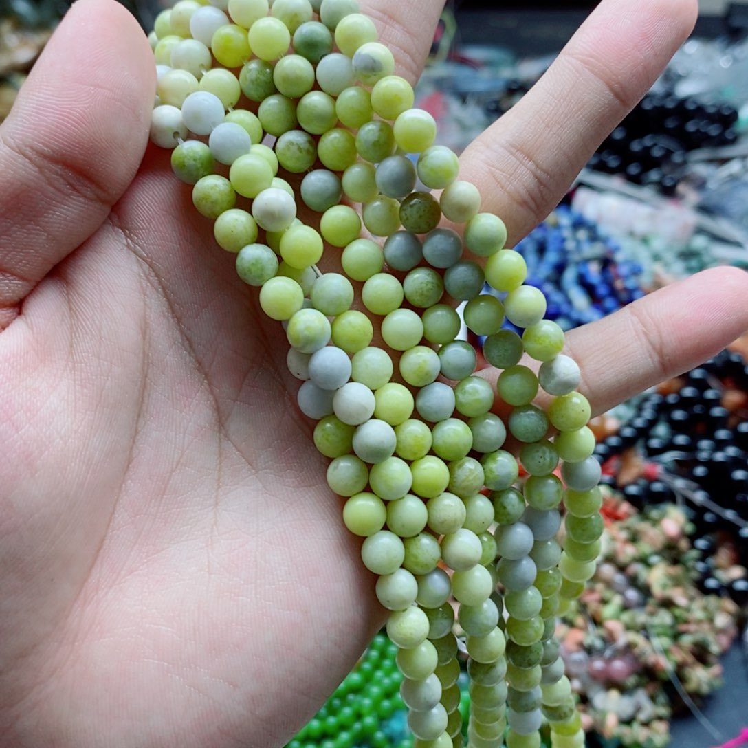未镶嵌玛瑙/玉髓珠宝半成品一条天然6mm菜花玉圆珠E185