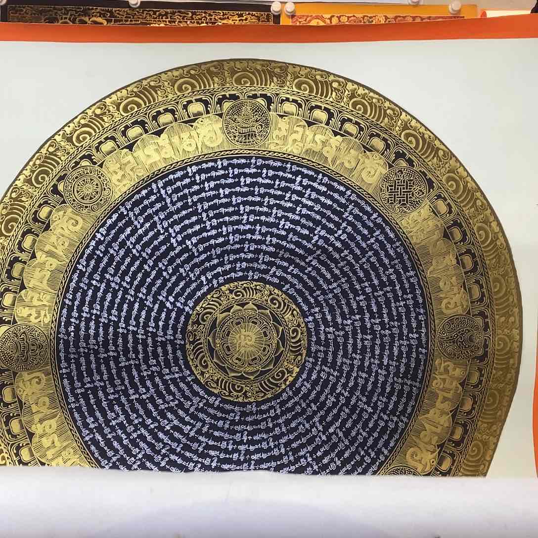 卷轴画纯手绘六字真言唐卡70厘米左右