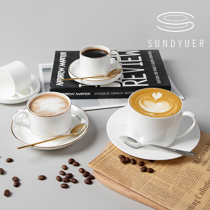 骨瓷咖啡杯碟陶瓷咖啡杯拿铁杯精致金边浓缩迷你简约大容量轻奢