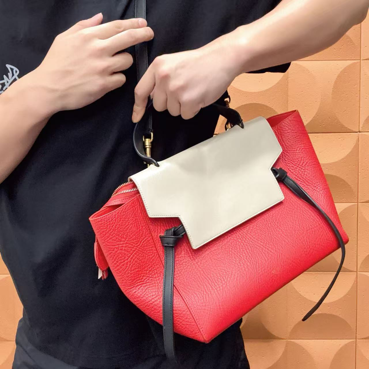 95新 Celine/思琳 【胖】39PP01 红色鲶鱼手提斜挎包