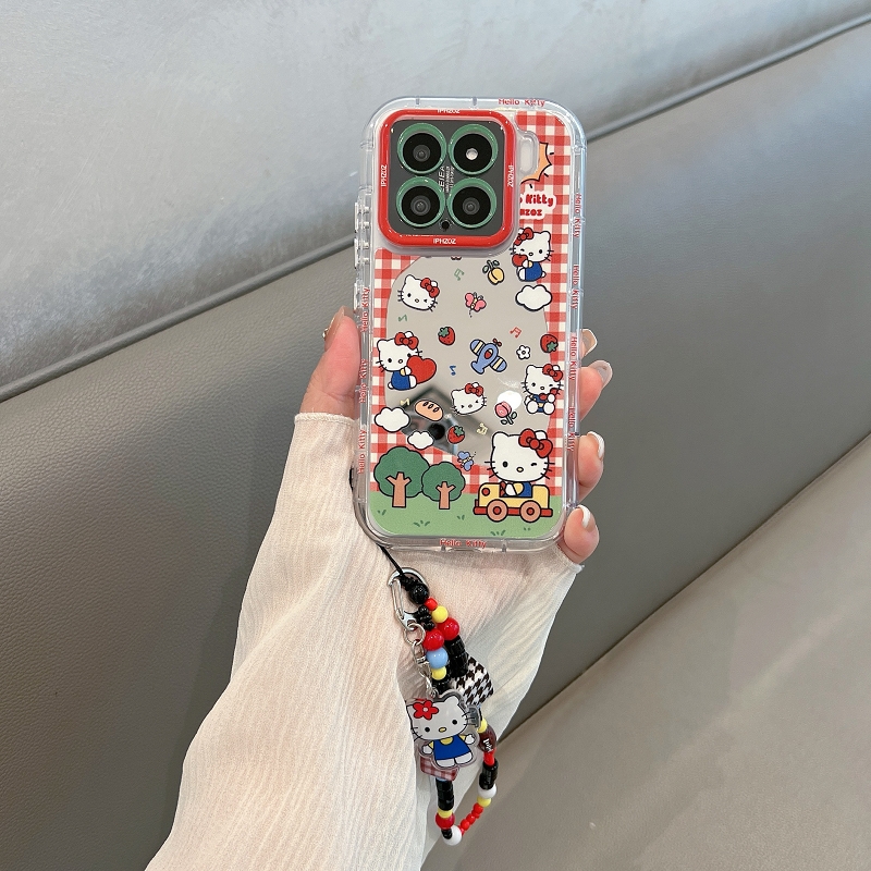 格纹猫适用苹果17手机壳带镜子华为nova14全包vivo小米opporeno14