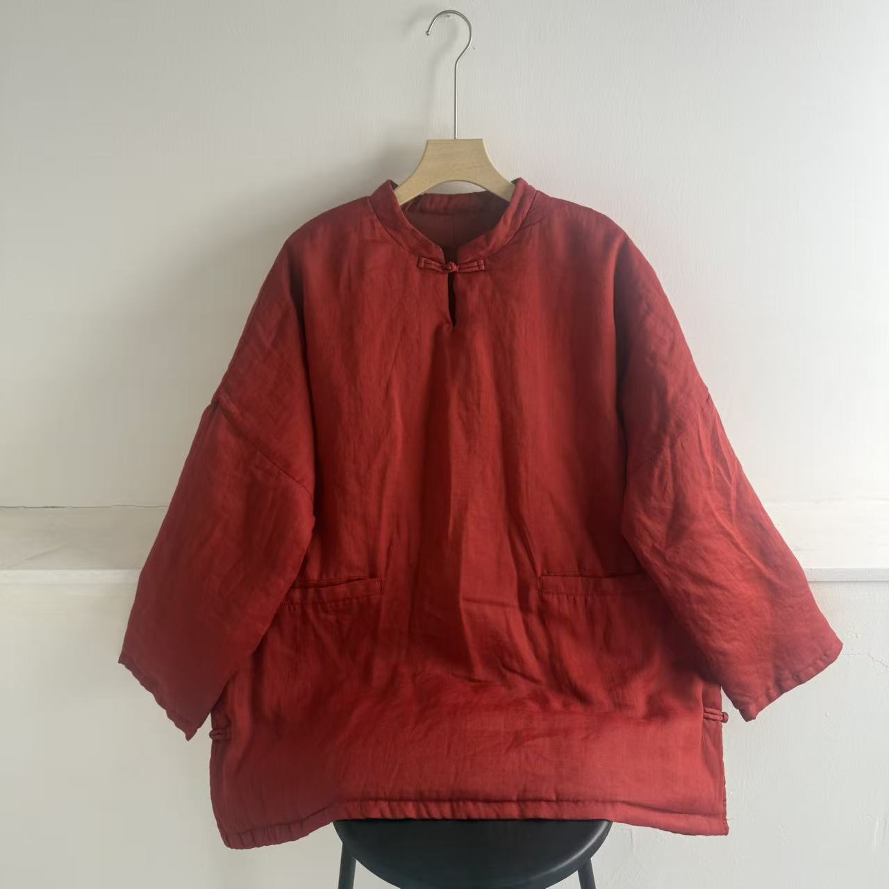 【秋冬】新款长袖立领水滴盘扣加薄棉宽松时尚复古棉服【90-160】斤