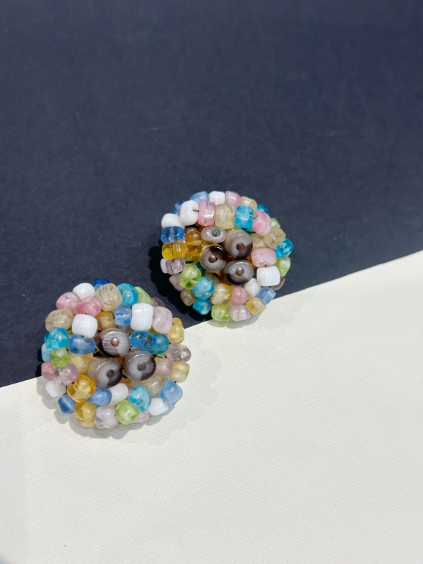 铜合金树脂耳饰 Vintage 1960年代莫兰迪全手工琉璃耳夹