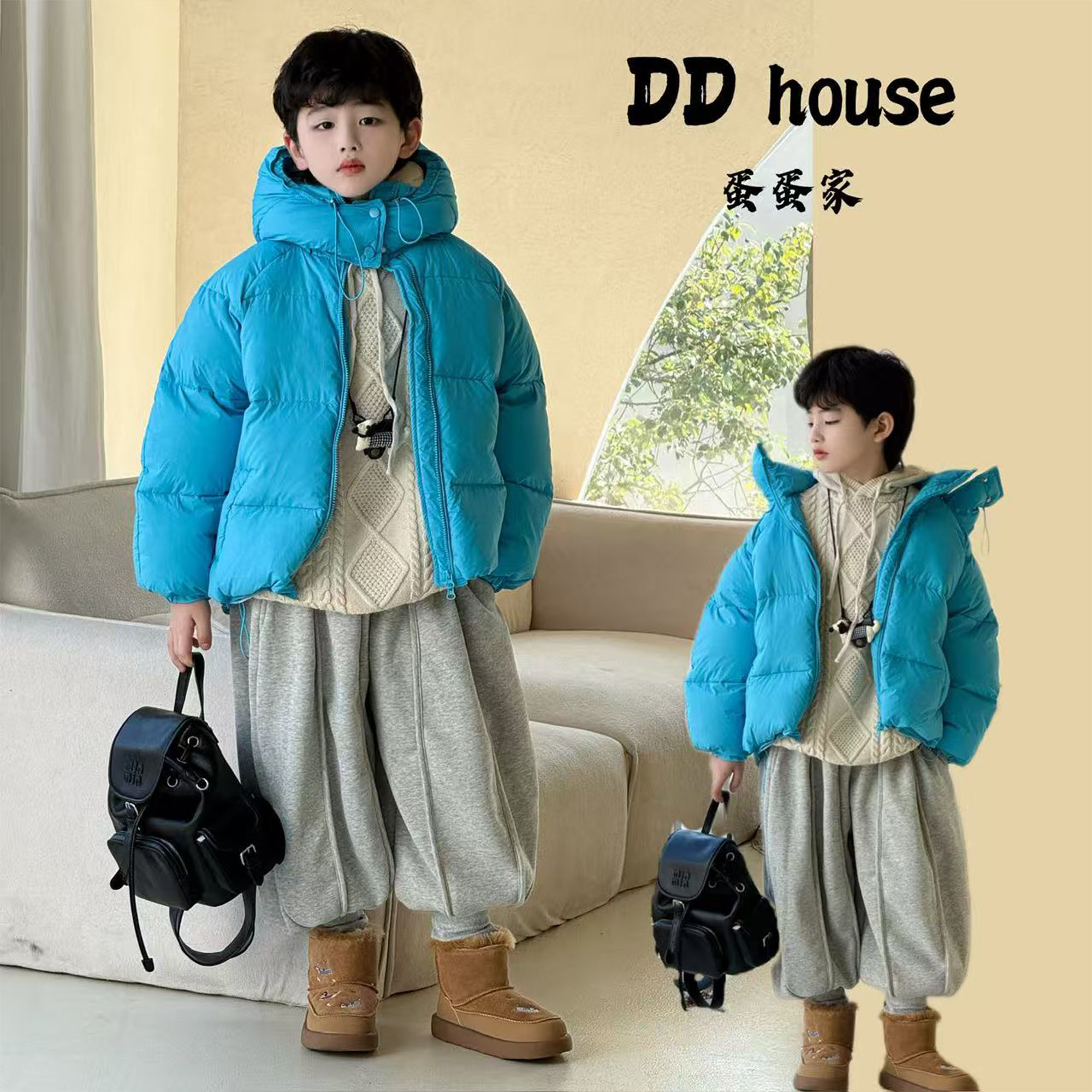 蛋蛋家【尼罗河畔】25369冬季新款洋气蓝色连帽面包棉服
