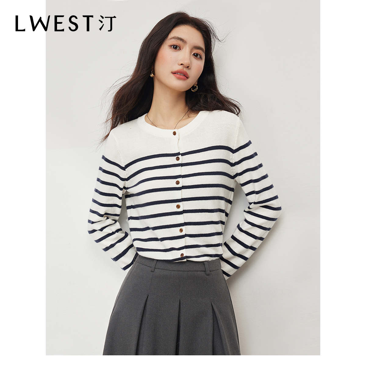 【小北专属】朗文斯汀时尚条纹气质针织开衫DZMZ4510C12972