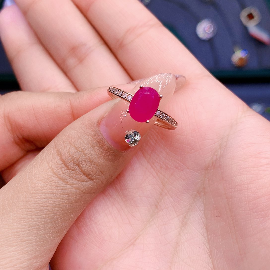 红宝石戒指银S925镶嵌