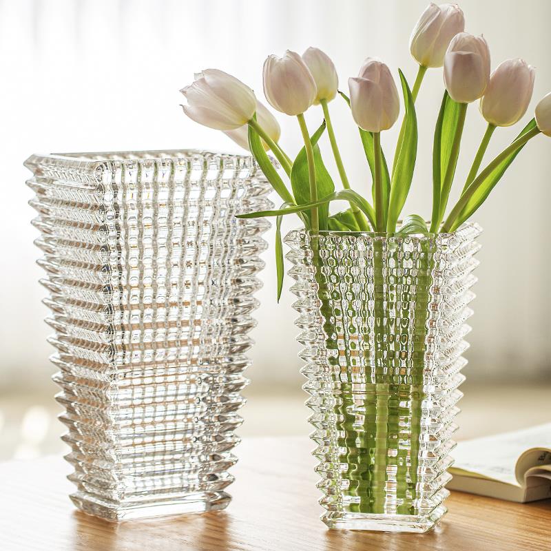 玻璃花瓶摆件客厅插花高级感轻奢透明水晶水养鲜花玫瑰百合大口径