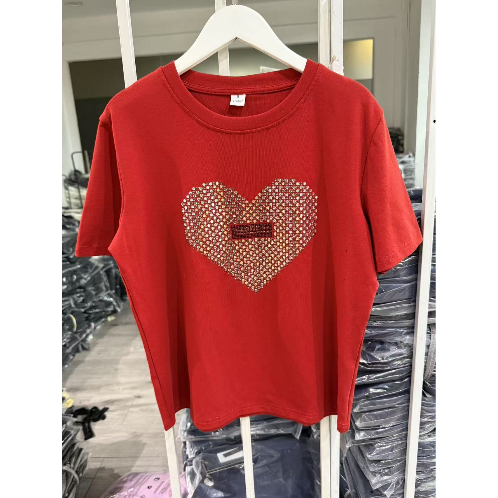 【夏季上新】夏季烫钻气质显瘦设计感女士时尚百搭圆领T恤A868#