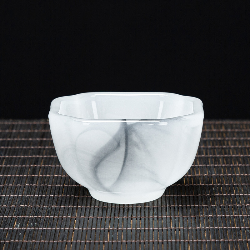 琉璃四方杯初雪水墨品茗杯家用简约防烫耐摔琉璃盖碗茶杯带过滤