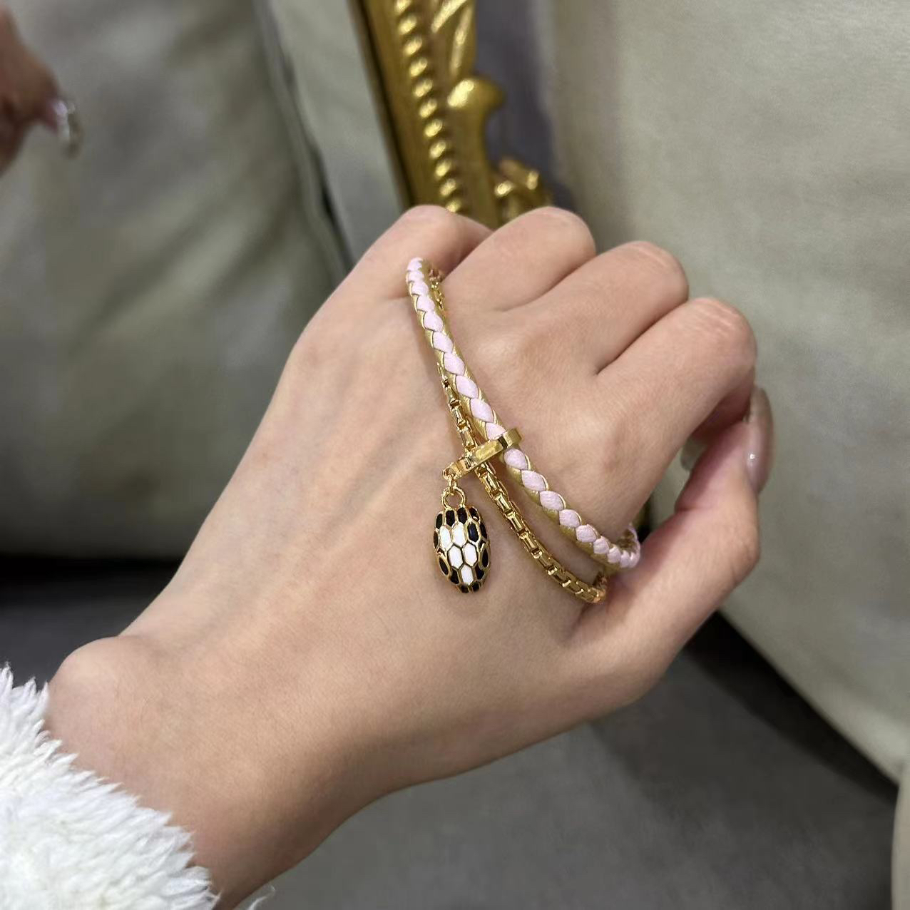 铜合金手镯 双层粉色蛇头手镯-67158