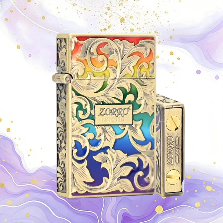 ZORRO佐罗盔甲一体机防风打火机青铜夜光七彩唐草男士无油TC