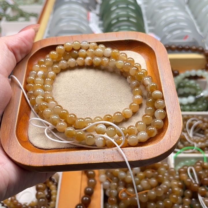 和田玉珠串6mm未镶嵌柚