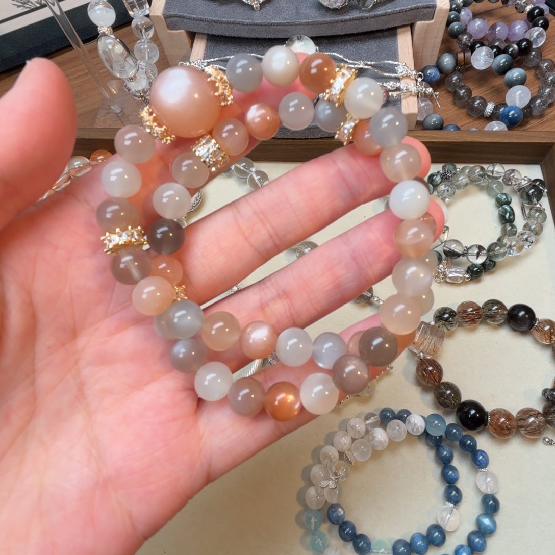 手串合金水晶天然水晶奶茶月光多宝手串