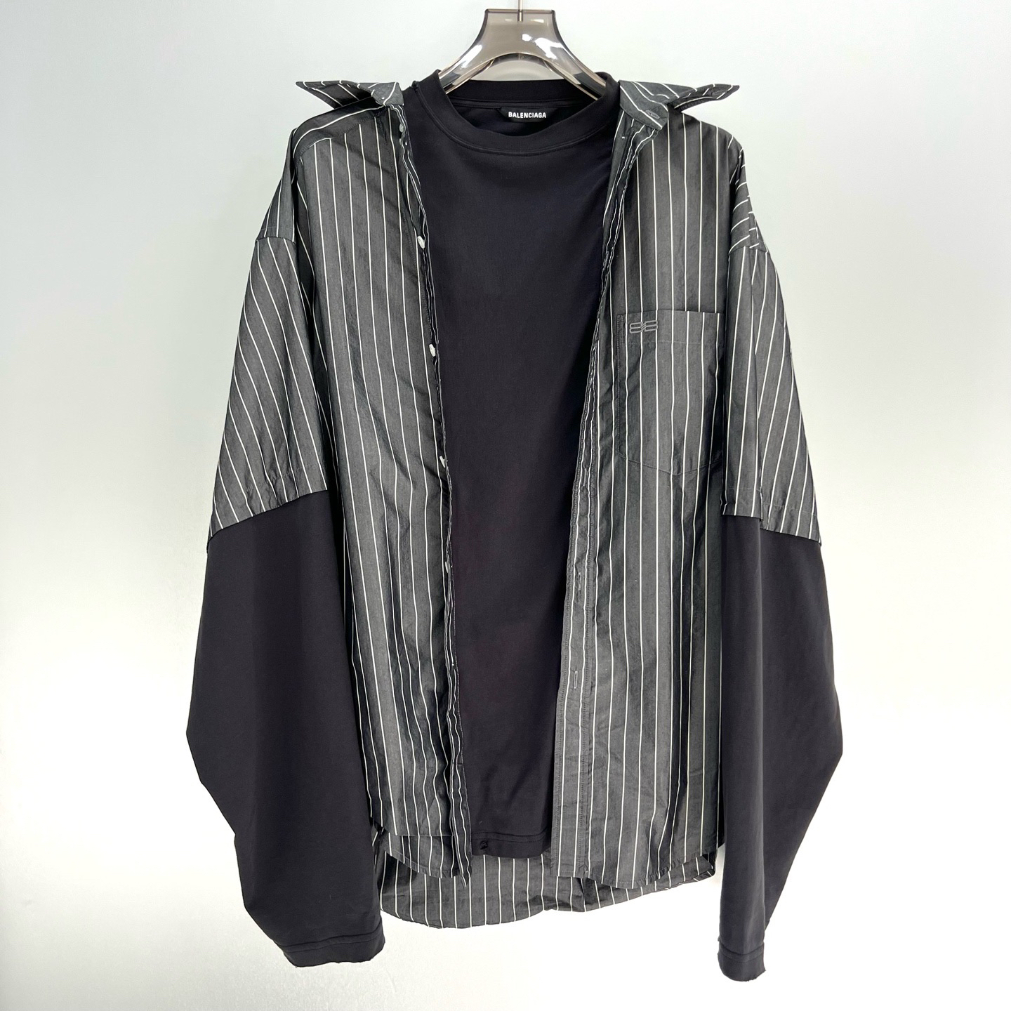 未使用 Balenciaga/巴黎世家 黑灰条纹假两件衬衫/3码（北京）