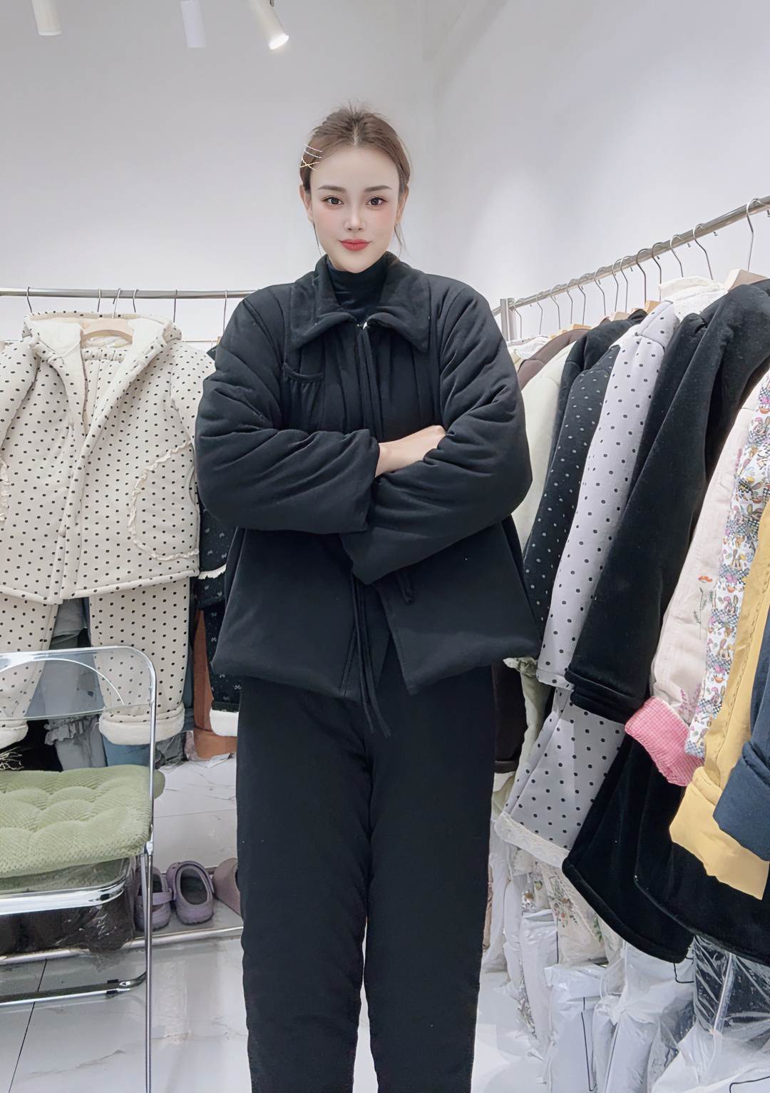 【乐淇专属】2025新款翻领棉花套装纯色可外穿家居服女款爆款2