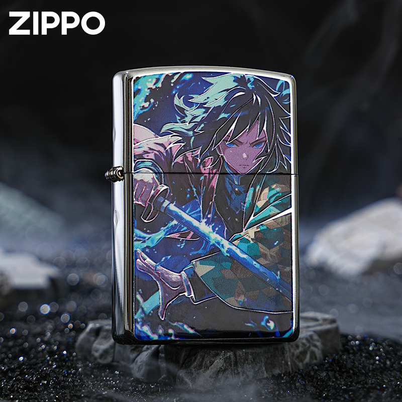 ZIPPO/之宝打火机鬼灭之刃剧场版富冈义勇炫酷银闪边收藏款DYX1H1