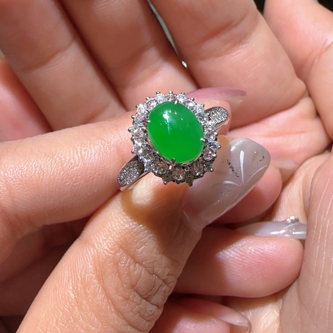 【闪购商品】翡翠戒指18K金镶嵌喵***卡缅甸