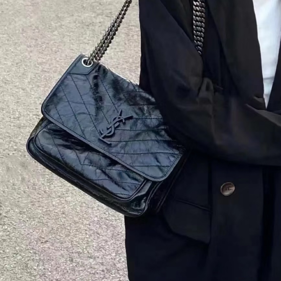 99新 YSL/圣罗兰 YSL so black中号niki包 US59124