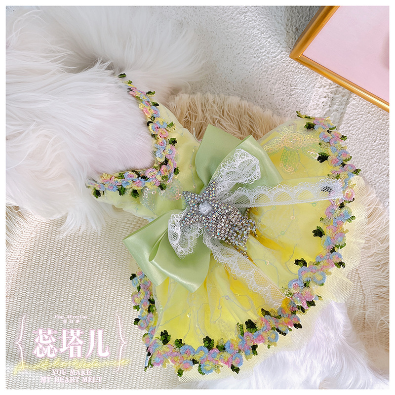 马尔济斯连衣裙v领重工洛丽塔小体狗狗衣服约克夏蓬蓬裙比熊礼服