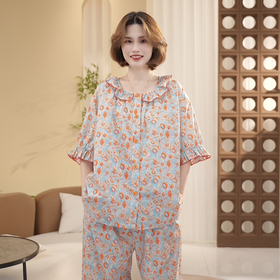 芙蓉世家【梵高密码】新品定制款纯棉家居服套装可外穿