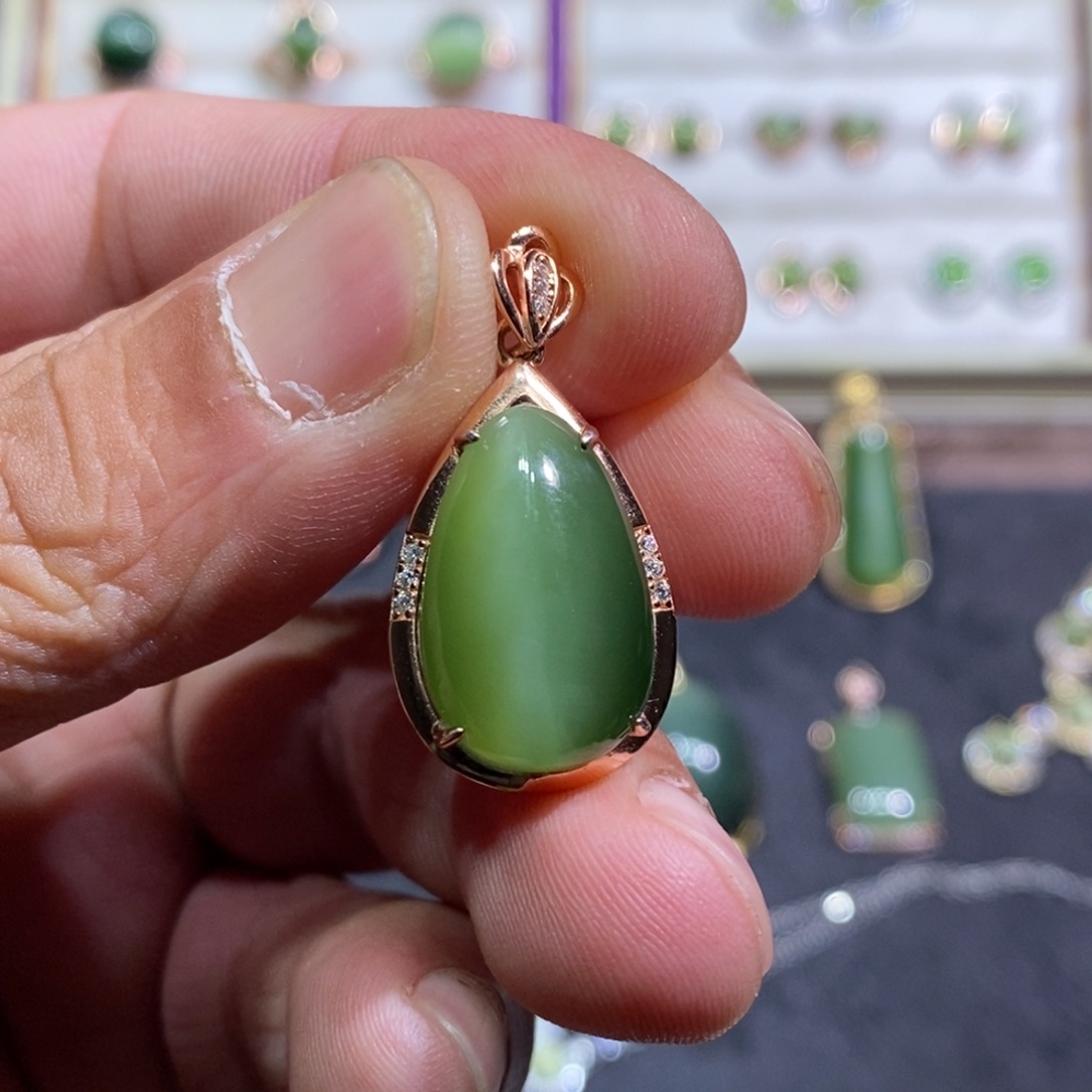 和田玉（碧玉）吊坠(不含链)银S925镶嵌