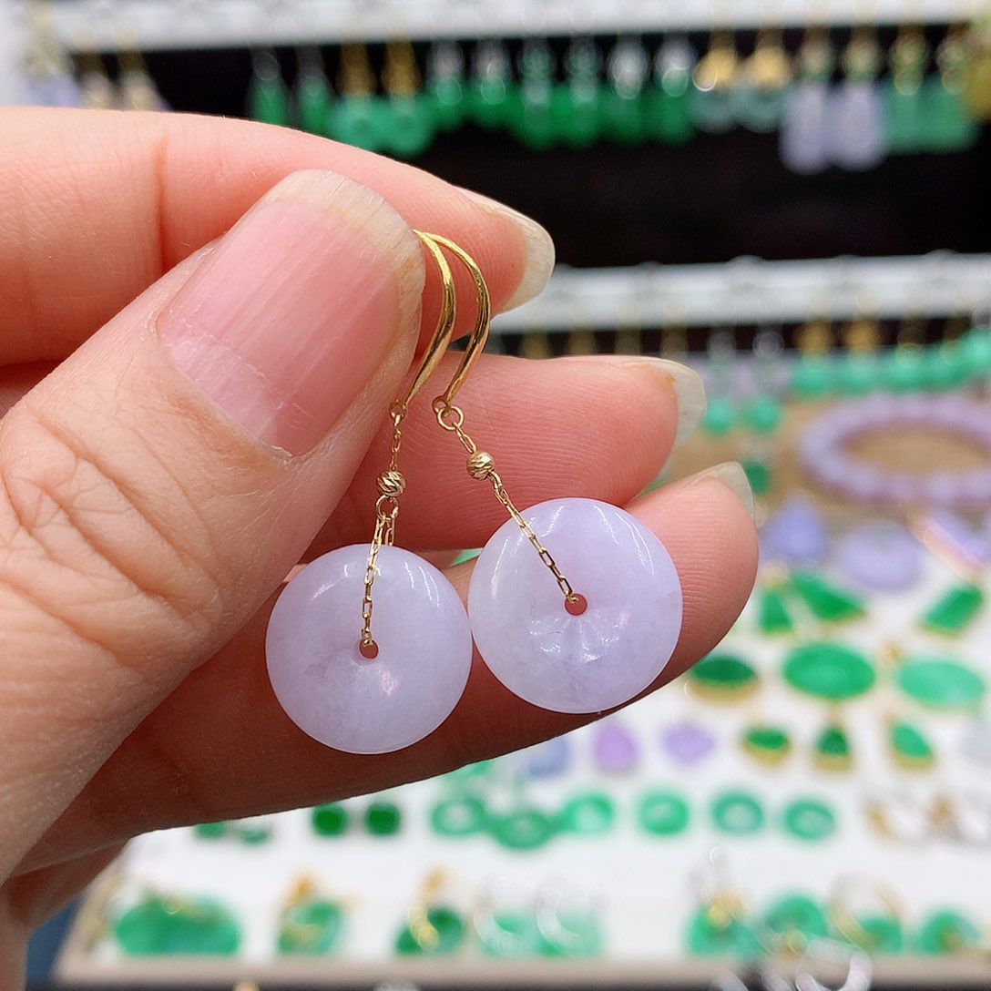 翡翠耳饰18K金镶嵌的