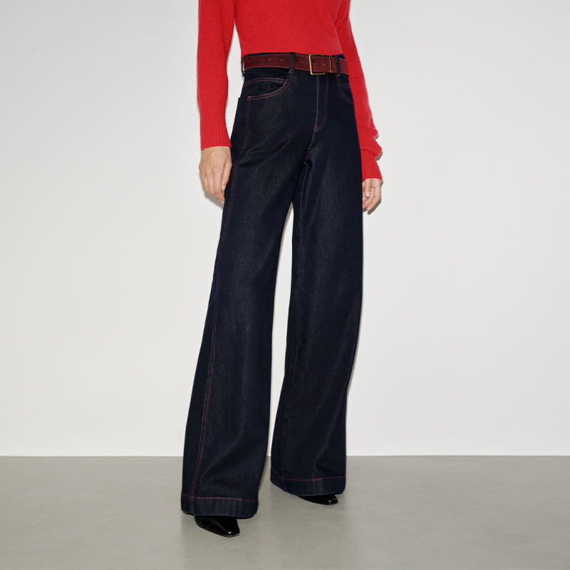 【裤子】【商场同款新品】艾诺丝雅诗 明线撞色磨毛牛仔裤 AR324115