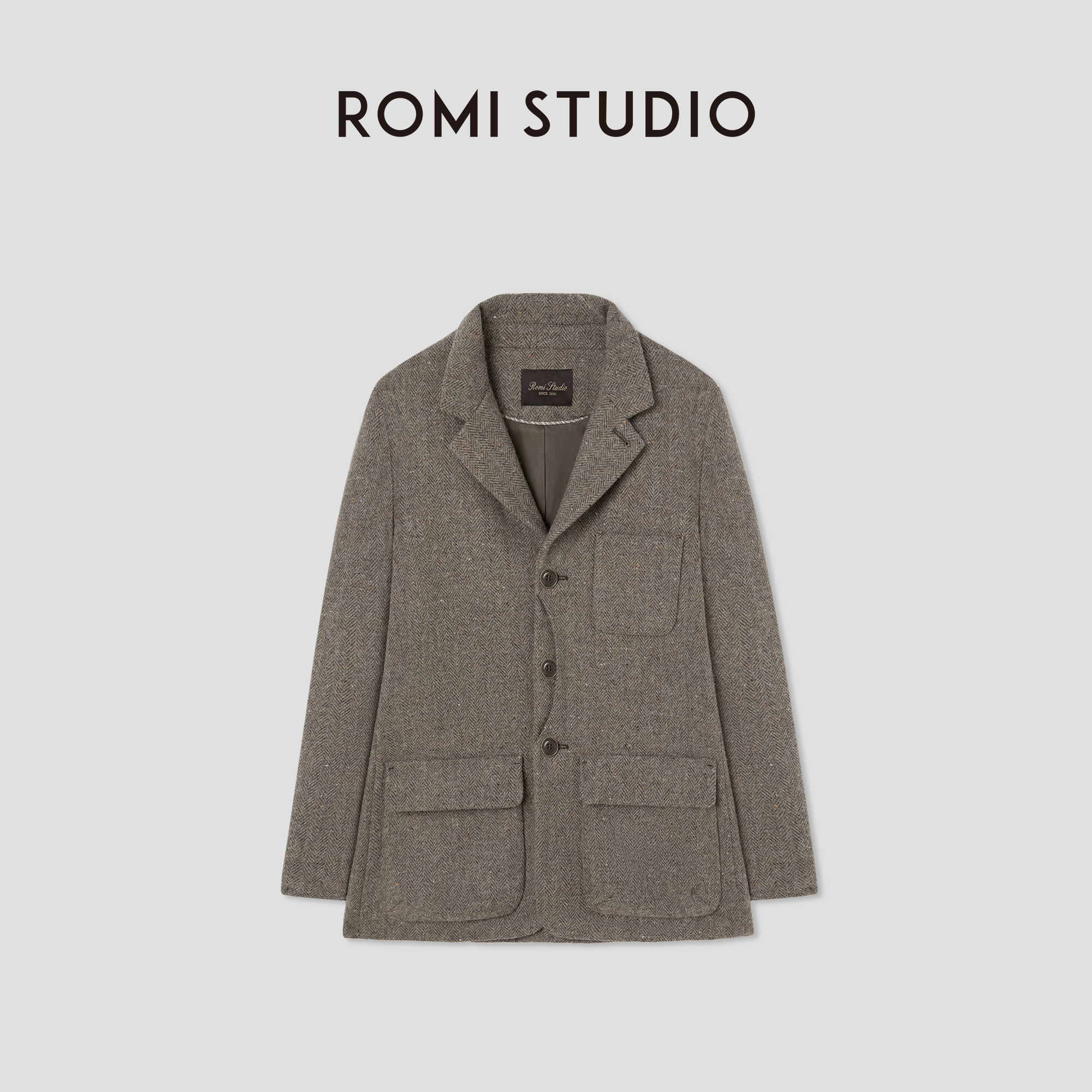 ROMI STUDIO“自我轮廓” 高支绵羊毛人字纹粗花呢西装 RW24WWY0274