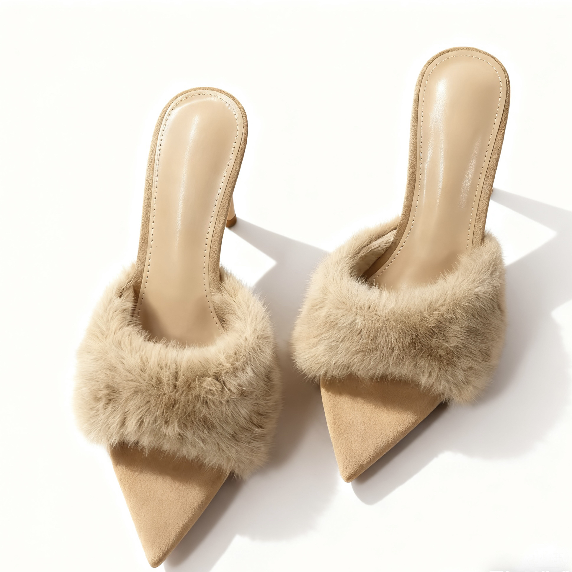 2025秋冬女士季欧美风法式细跟百搭尖头豹纹毛毛一字拖外穿高跟鞋