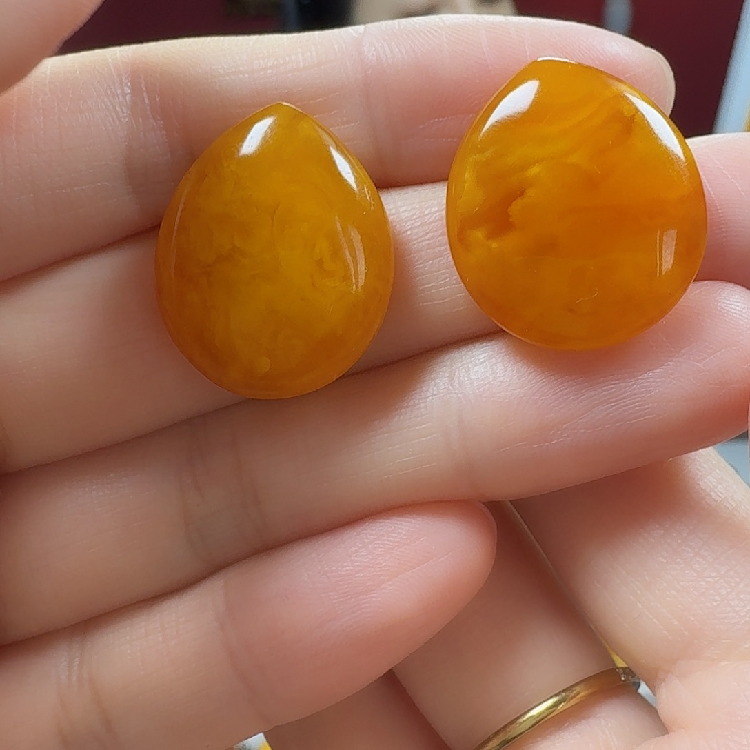 蜜蜡银S925镶嵌耳饰耳钉